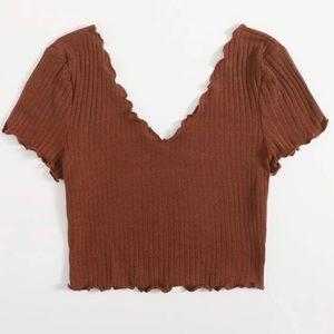 lettuce trim rib-knit cropped tee